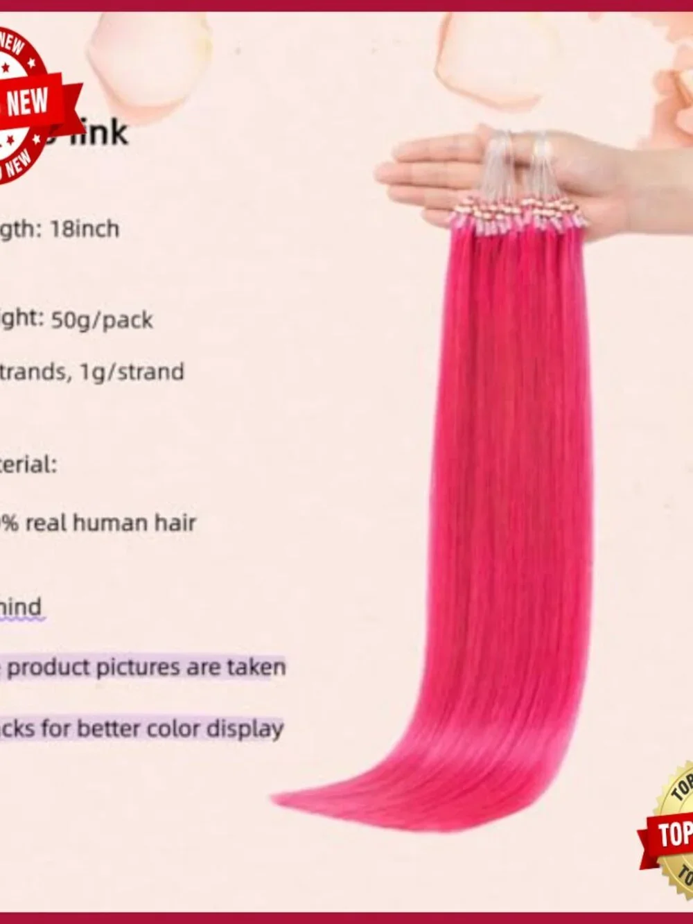 18-Inch Human Hair Micro Bead Extensions, 50g, No Heat Required
